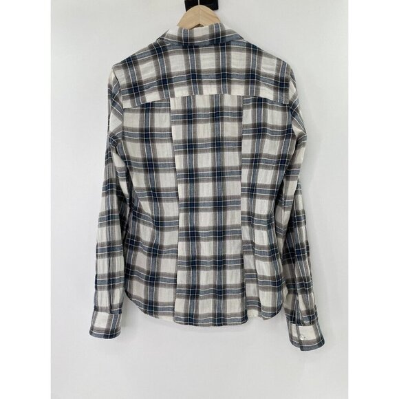 Sandra Ingrish Women’s Plaid Lightweight Collared Button Up Roll Tab Blouse Sz S - Picture 2 of 8